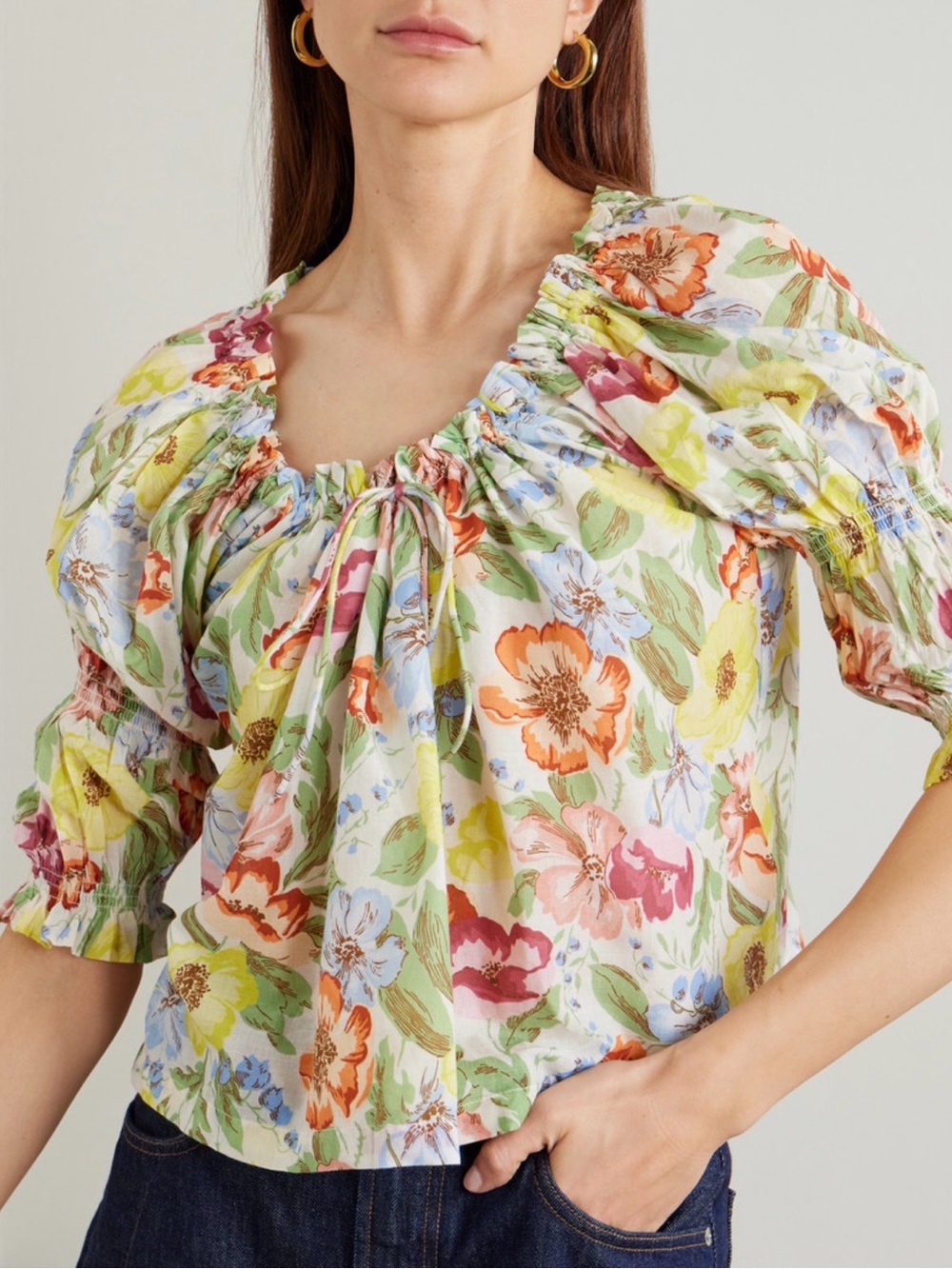 Doen Inez gathered floral-print blouse. XS